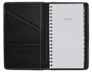 wirebound address book in black leather cover